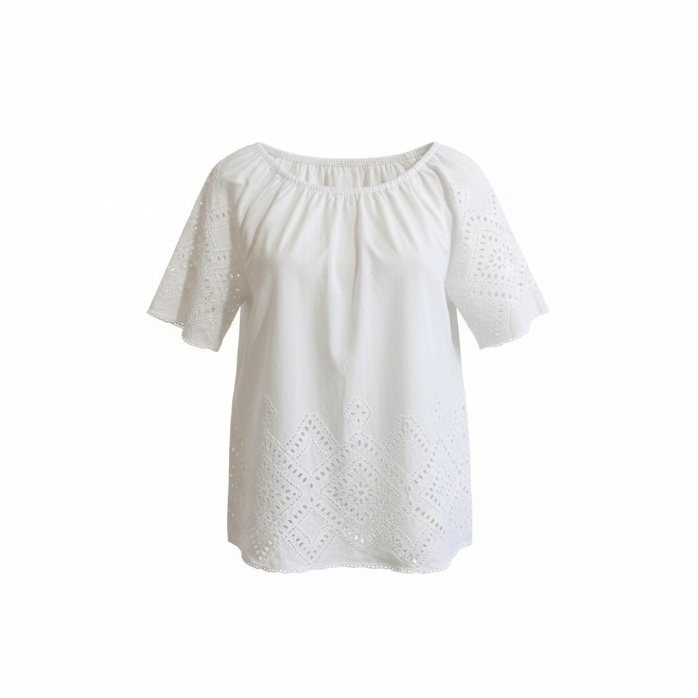 STUDIO WEST White Cotton Eyelet Embroidered‎ Short Sleeve Tunic Top M Women